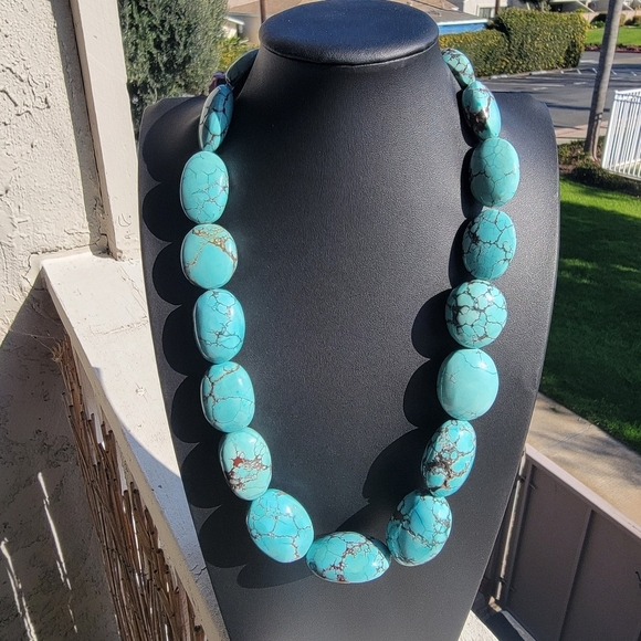 Chunky 1390 Cts Tibetan Turquoise Large Beaded Gemstone Necklace Unisex … - Picture 3 of 9